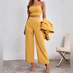 Mustard yellow pants and crop top